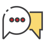 Outline of a white speech bubble with red ellipses and a full yellow speech bubble