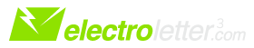 Green envelope with a black lightning bolt logo and the word "electroletter.com" in green and gray text